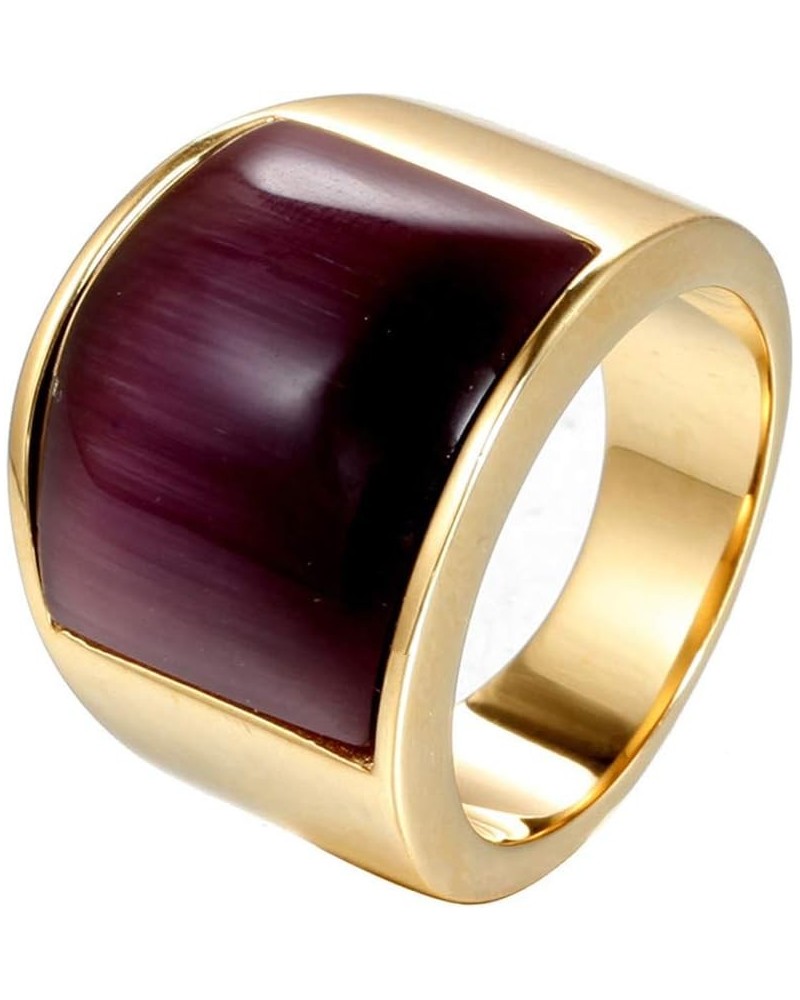 Unisex Stainless Steel Big Agate Stone Crystal Ring Silver/Gold Tone Gold-Purple $9.60 Rings