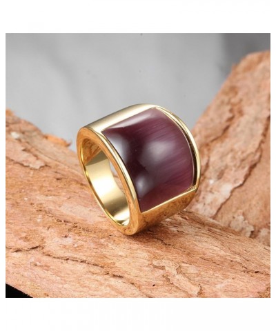 Unisex Stainless Steel Big Agate Stone Crystal Ring Silver/Gold Tone Gold-Purple $9.60 Rings