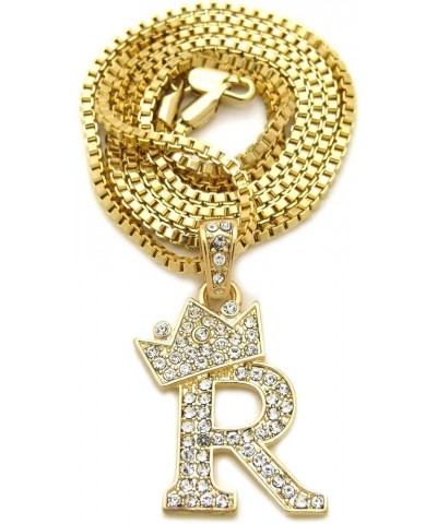 Unisex Small Size Pave Initial Alphabet Letter Pendant 2mm 24 inches Box Chain Necklace R - Gold Tone $9.03 Necklaces