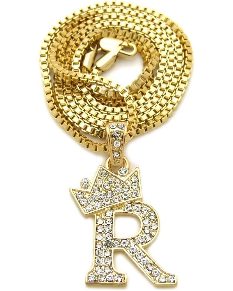 Unisex Small Size Pave Initial Alphabet Letter Pendant 2mm 24 inches Box Chain Necklace R - Gold Tone $9.03 Necklaces