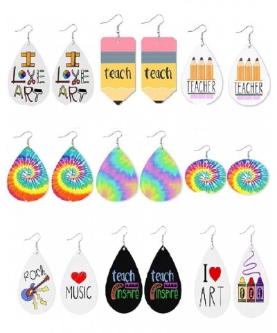 3 Pairs Teacher Teardrop Leather Earrings for Women Girls Funny Pencil Book Rainbow Print Faux Leather Drop Dangle Earrings S...