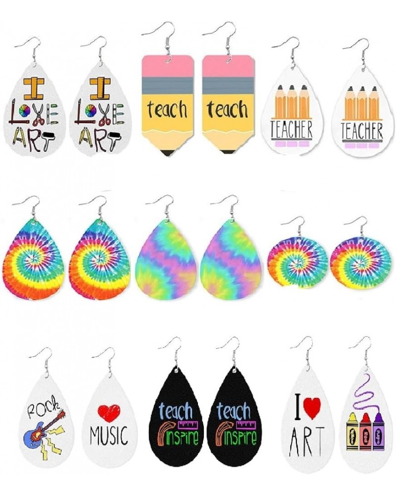 3 Pairs Teacher Teardrop Leather Earrings for Women Girls Funny Pencil Book Rainbow Print Faux Leather Drop Dangle Earrings S...