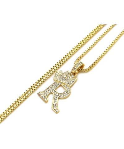 Unisex Small Size Pave Initial Alphabet Letter Pendant 2mm 24 inches Box Chain Necklace R - Gold Tone $9.03 Necklaces