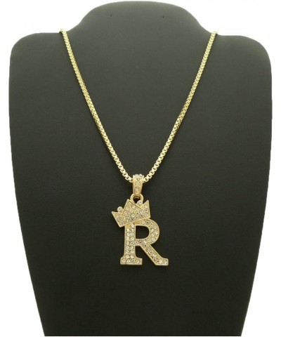 Unisex Small Size Pave Initial Alphabet Letter Pendant 2mm 24 inches Box Chain Necklace R - Gold Tone $9.03 Necklaces