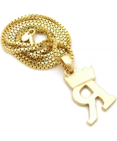 Unisex Small Size Pave Initial Alphabet Letter Pendant 2mm 24 inches Box Chain Necklace R - Gold Tone $9.03 Necklaces