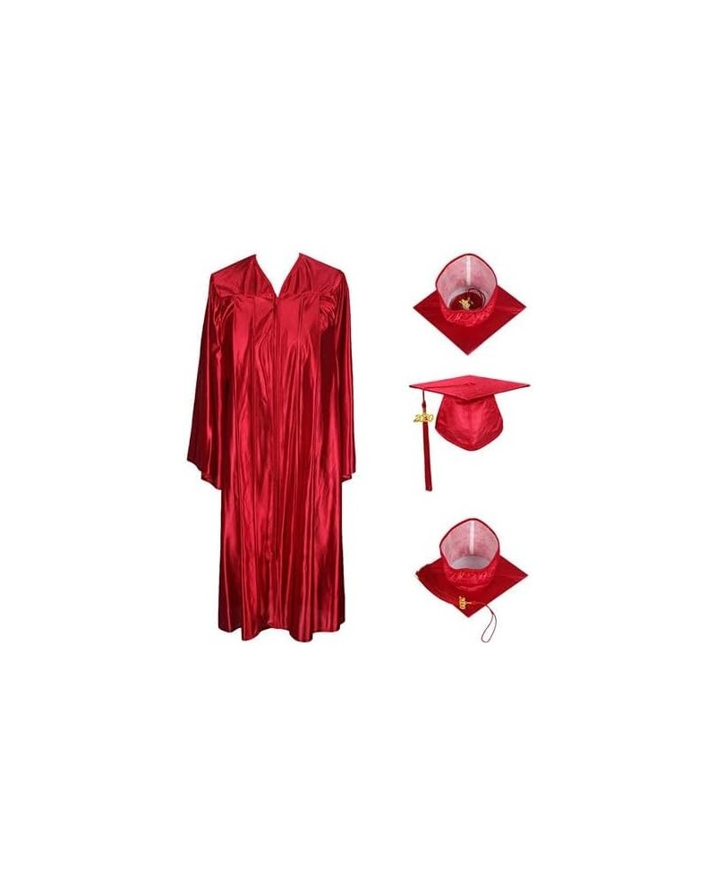 2024 Shiny Graduation Cap Gown and Tassel Red $17.64 Clothing