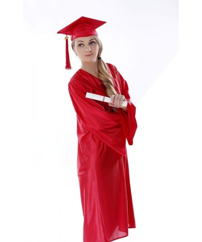 2024 Shiny Graduation Cap Gown and Tassel Red $17.64 Clothing