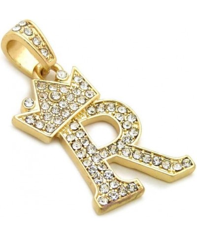 Unisex Small Size Pave Initial Alphabet Letter Pendant 2mm 24 inches Box Chain Necklace R - Gold Tone $9.03 Necklaces