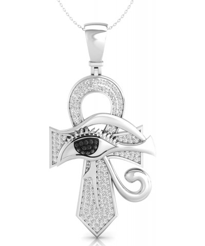 3/4 Carat White and Black Cubic Zirconia Handmade Protection Ankh Cross Eye of Horus Pendant for Women or Men in 925 Sterling...