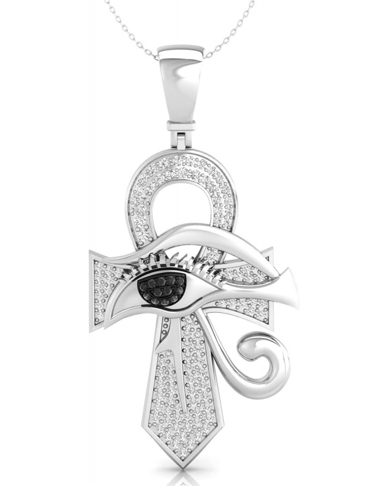 3/4 Carat White and Black Cubic Zirconia Handmade Protection Ankh Cross Eye of Horus Pendant for Women or Men in 925 Sterling...