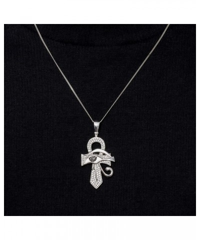 3/4 Carat White and Black Cubic Zirconia Handmade Protection Ankh Cross Eye of Horus Pendant for Women or Men in 925 Sterling...