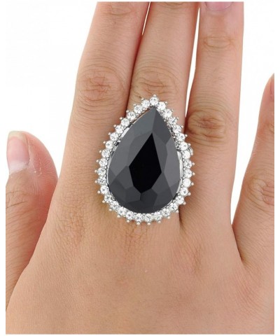 Women's Teardrop Stone Studs Fashion Stretch Ring Clear Encircled Teardrop, Jet Black $9.71 Rings