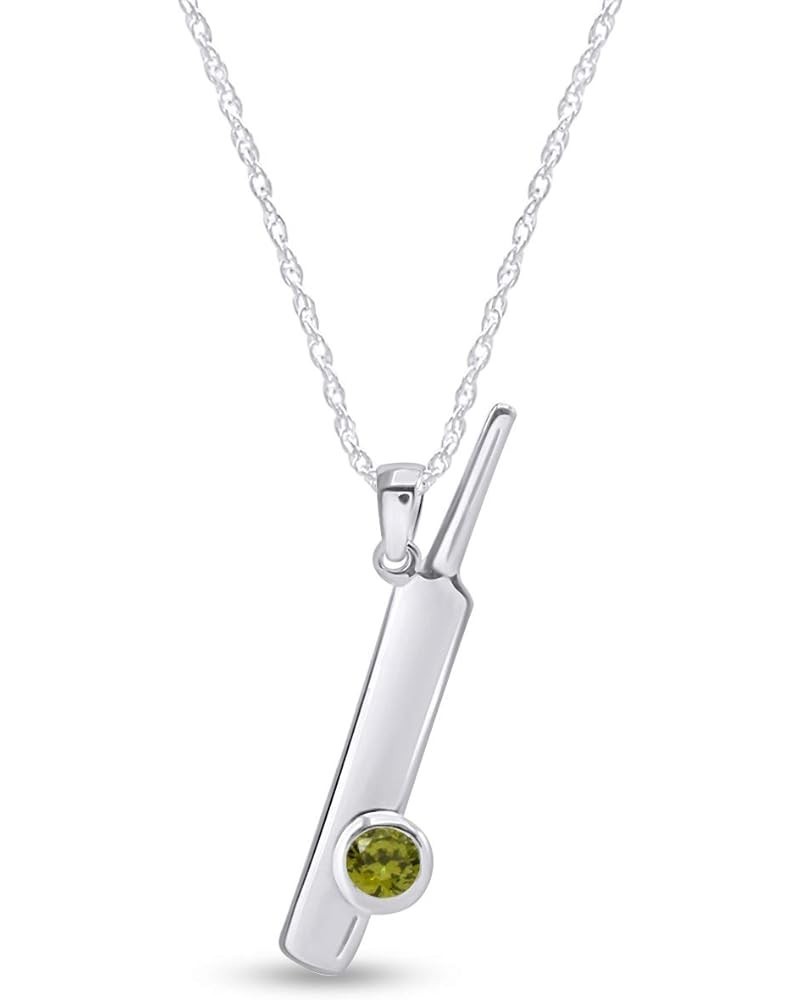 Bat Ball Cricket Love Simulated CZ Stone 925 Stamp Sterling Silver Pendant Necklace White Gold Over : Simulated Peridot $17.6...