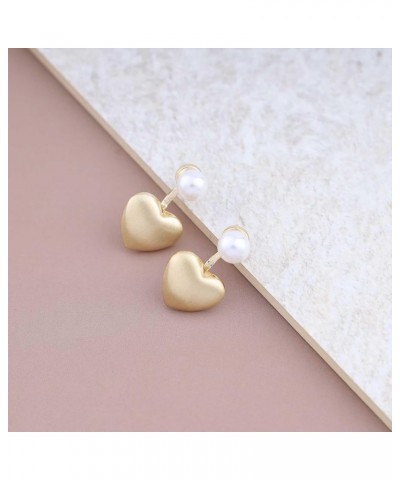 Vintage Pearl Heart Ear Jacket Earrings Love Heart Stud Earrings Gold Puffy Heart Earrings Pearl Jacket Earrings Jewelry for ...