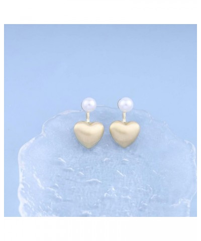 Vintage Pearl Heart Ear Jacket Earrings Love Heart Stud Earrings Gold Puffy Heart Earrings Pearl Jacket Earrings Jewelry for ...