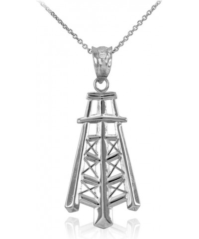 Fine .925 Sterling Silver High Polish Oil Well Tower Pendant Necklace - Choice of Pendant Only or Chain Length Pendant + 16" ...