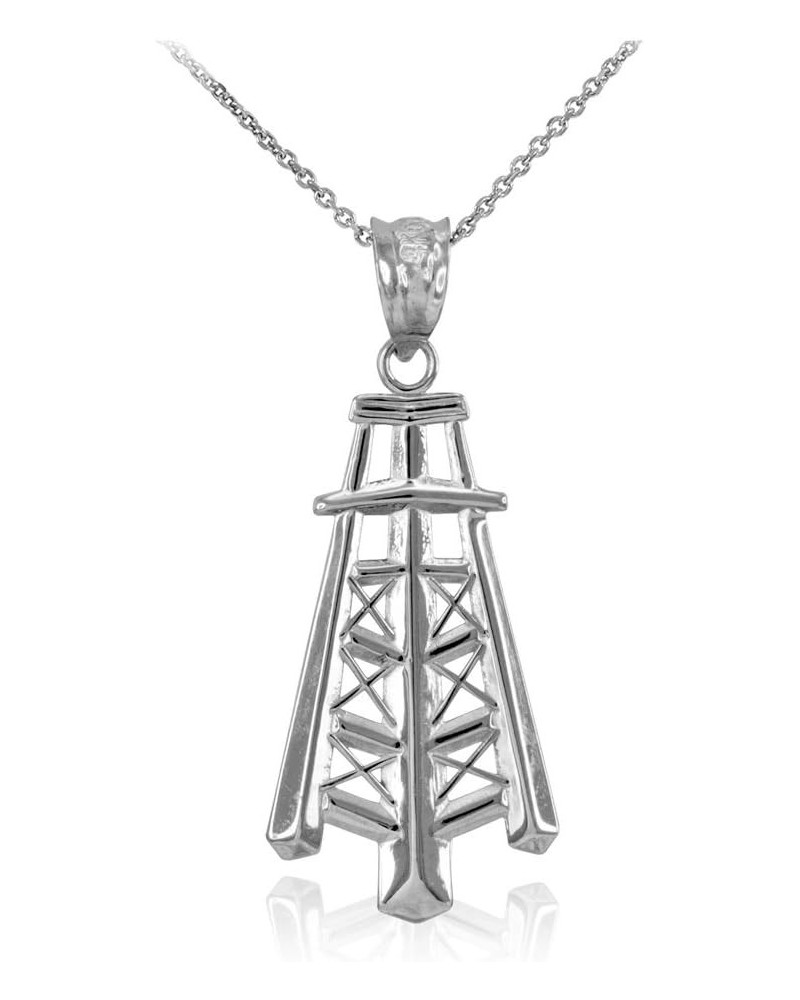 Fine .925 Sterling Silver High Polish Oil Well Tower Pendant Necklace - Choice of Pendant Only or Chain Length Pendant + 16" ...