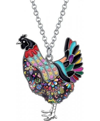 Enamel Alloy Rhinestone Chicken Necklace Hen Rooster Pendant Chain Fashion Jewelry Novelty Gifts For Women Girls Ladies Black...