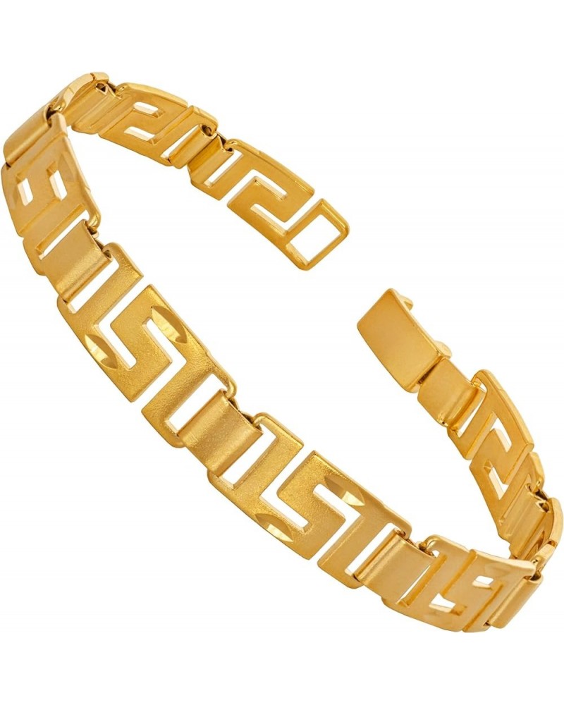 8.5mm Greek Key Bracelet for Women and Men 24k Real Gold Plated 7 Inches $32.73 Bracelets