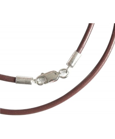 925 Sterling Silver Round Natural Leather Cord 2mm Choker Necklace Brown 22 Inches $12.14 Necklaces