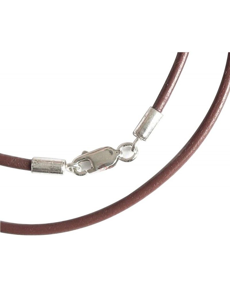 925 Sterling Silver Round Natural Leather Cord 2mm Choker Necklace Brown 22 Inches $12.14 Necklaces