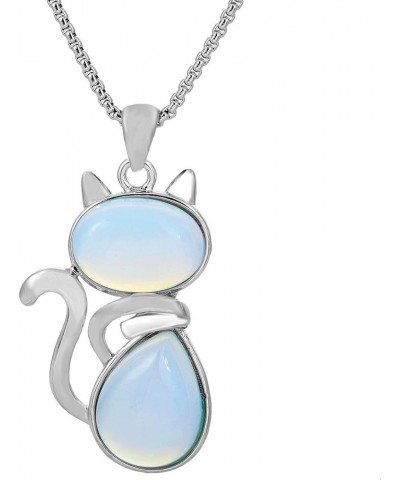 Stone Pendant Cat Healing Crystal Necklace Animal Energy Chakra Amulet Handmade Jewelry for Women Opalite $10.02 Necklaces