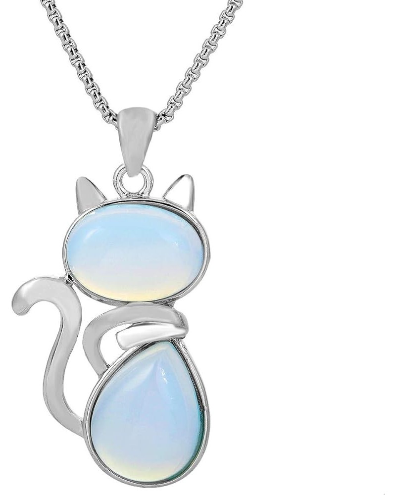 Stone Pendant Cat Healing Crystal Necklace Animal Energy Chakra Amulet Handmade Jewelry for Women Opalite $10.02 Necklaces