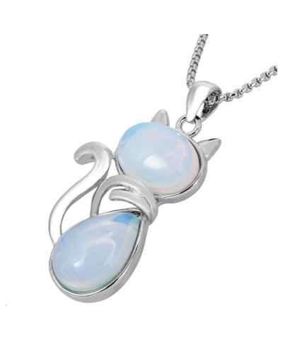 Stone Pendant Cat Healing Crystal Necklace Animal Energy Chakra Amulet Handmade Jewelry for Women Opalite $10.02 Necklaces