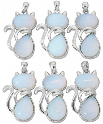 Stone Pendant Cat Healing Crystal Necklace Animal Energy Chakra Amulet Handmade Jewelry for Women Opalite $10.02 Necklaces