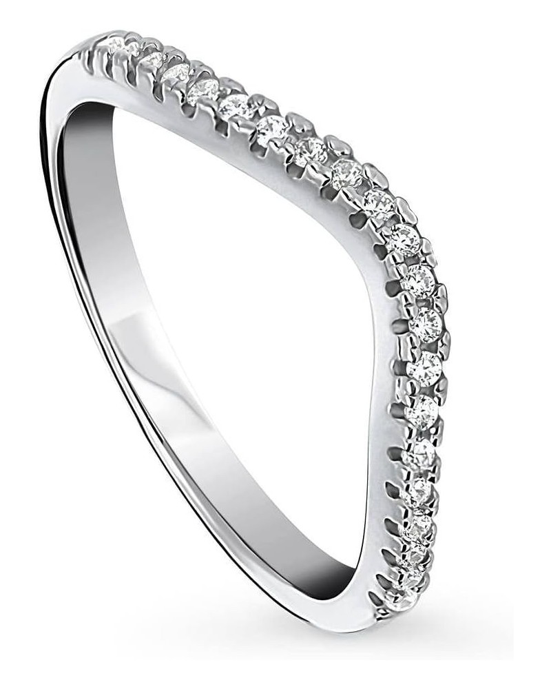 Sterling Silver Wishbone Wedding Rings Cubic Zirconia CZ Curved Half Eternity Ring for Women, Rhodium Plated Size 4-10 $19.68...