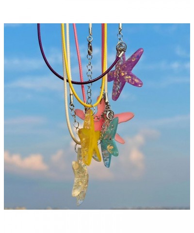 Pink Starfish Necklace With Adjustable Chain For Women Vacation Resin Starfish Pendant Necklace Y2K Jewelry Ornament,Sky Blue...