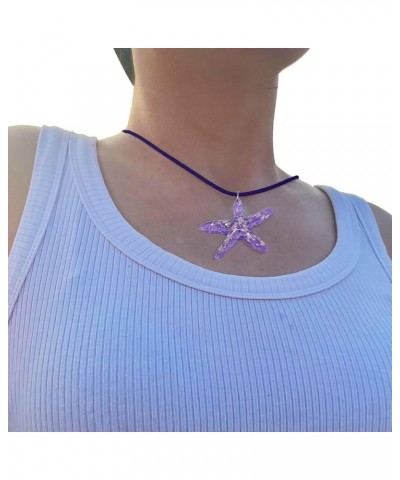 Pink Starfish Necklace With Adjustable Chain For Women Vacation Resin Starfish Pendant Necklace Y2K Jewelry Ornament,Sky Blue...