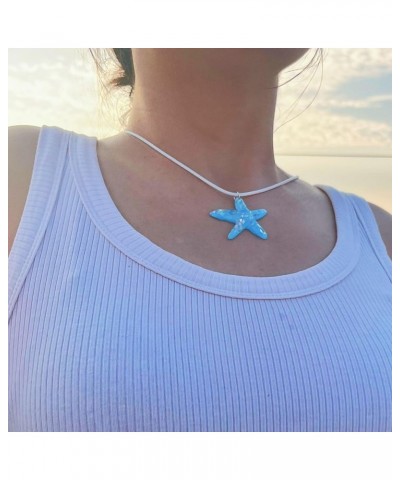 Pink Starfish Necklace With Adjustable Chain For Women Vacation Resin Starfish Pendant Necklace Y2K Jewelry Ornament,Sky Blue...