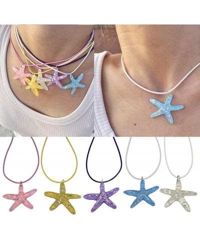 Pink Starfish Necklace With Adjustable Chain For Women Vacation Resin Starfish Pendant Necklace Y2K Jewelry Ornament,Sky Blue...