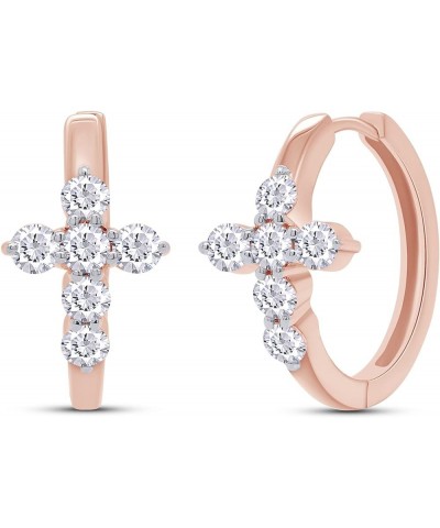 1CT Moissanite Cross Huggie Hoop Earrings for Women, 925 Sterling Silver with 18K Gold Plating, Hypoallergenic 18K Rose Gold ...