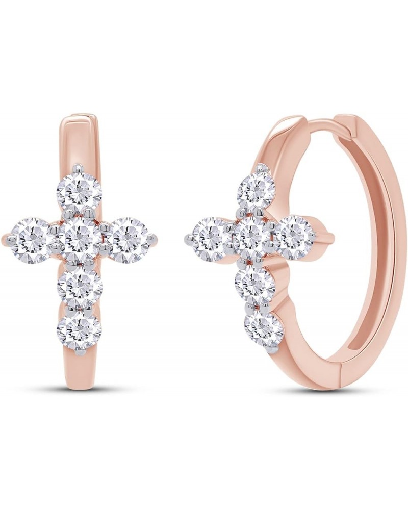 1CT Moissanite Cross Huggie Hoop Earrings for Women, 925 Sterling Silver with 18K Gold Plating, Hypoallergenic 18K Rose Gold ...