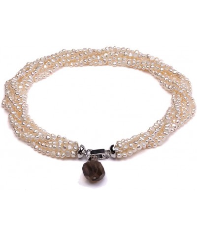 Necklace for Women Six-strand 4-5mm White Flat Freshwater Pearl Necklace with Smoky Quartz Pendant 17.5inch $19.59 Necklaces