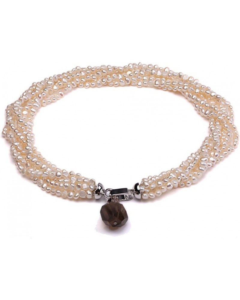 Necklace for Women Six-strand 4-5mm White Flat Freshwater Pearl Necklace with Smoky Quartz Pendant 17.5inch $19.59 Necklaces