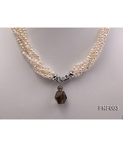 Necklace for Women Six-strand 4-5mm White Flat Freshwater Pearl Necklace with Smoky Quartz Pendant 17.5inch $19.59 Necklaces