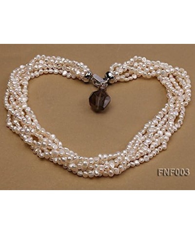 Necklace for Women Six-strand 4-5mm White Flat Freshwater Pearl Necklace with Smoky Quartz Pendant 17.5inch $19.59 Necklaces