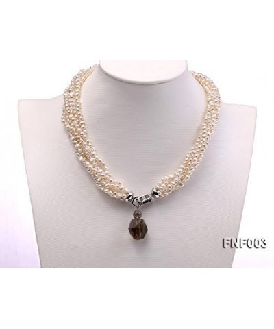 Necklace for Women Six-strand 4-5mm White Flat Freshwater Pearl Necklace with Smoky Quartz Pendant 17.5inch $19.59 Necklaces