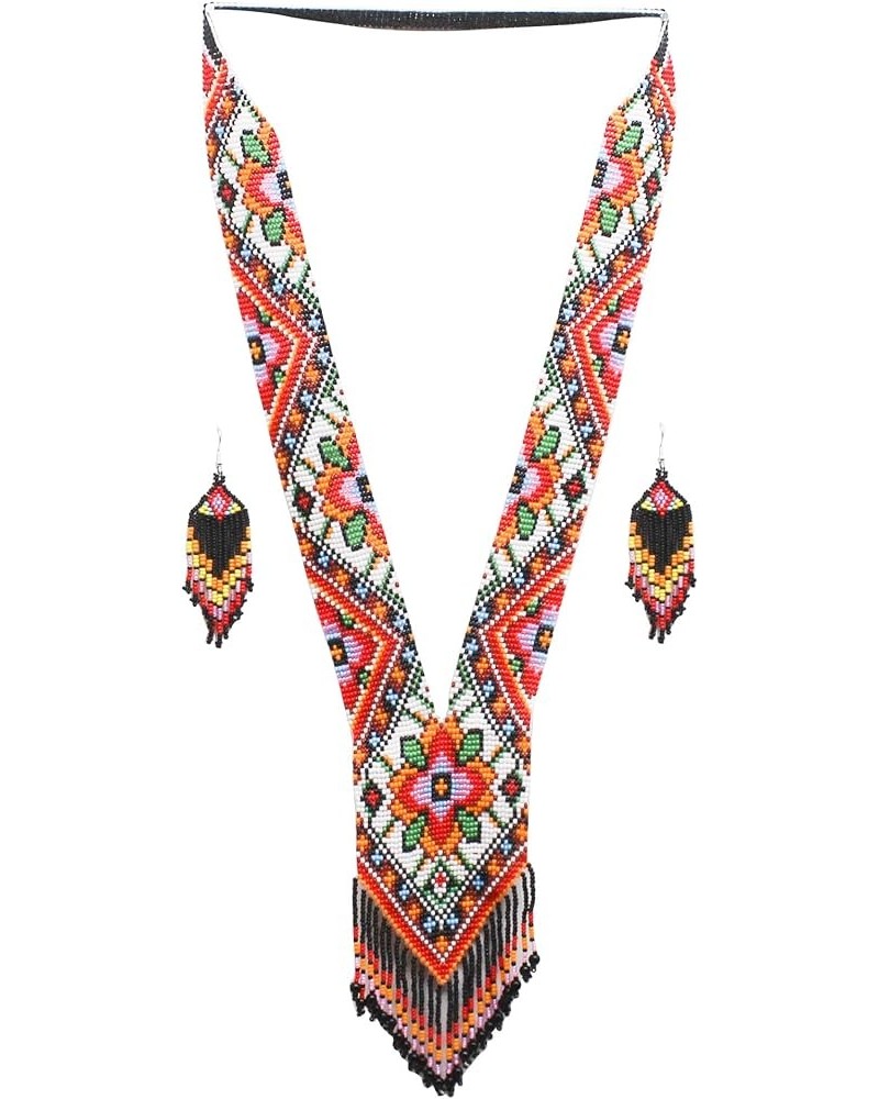 Native Tribal Style Long Statement Beaded Necklace for Women Handmade Red Orange Southwest $12.58 Necklaces