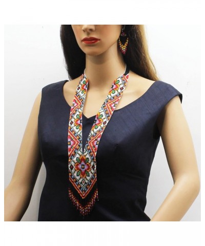 Native Tribal Style Long Statement Beaded Necklace for Women Handmade Red Orange Southwest $12.58 Necklaces