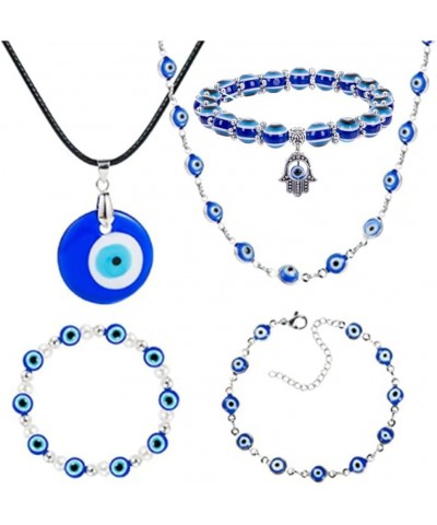 Evil Eye Necklace Pendant Love Heart Palm Key Necklace Bracelet Earrings Set Lucky Protection Ojo Turco Jewelry for Women Gir...