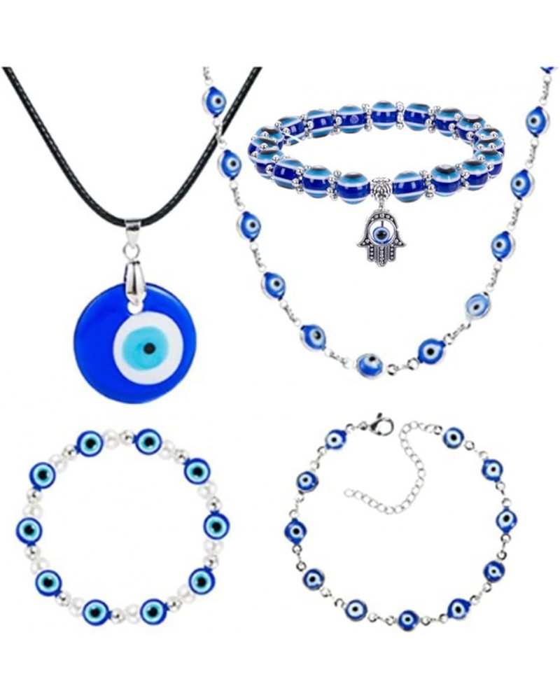 Evil Eye Necklace Pendant Love Heart Palm Key Necklace Bracelet Earrings Set Lucky Protection Ojo Turco Jewelry for Women Gir...