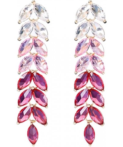 Colorful Rhinestone Dangle Earrings for Woman Girls Purple Pink Leaf Tassel Earrings Crystal Plant Drop Earrings Silver Post ...