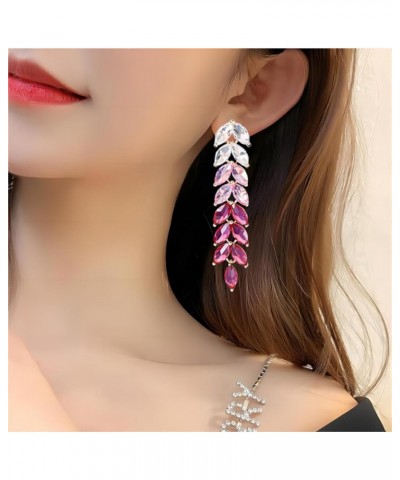 Colorful Rhinestone Dangle Earrings for Woman Girls Purple Pink Leaf Tassel Earrings Crystal Plant Drop Earrings Silver Post ...