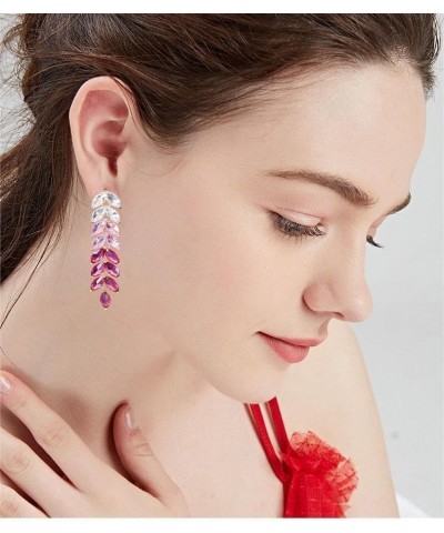 Colorful Rhinestone Dangle Earrings for Woman Girls Purple Pink Leaf Tassel Earrings Crystal Plant Drop Earrings Silver Post ...