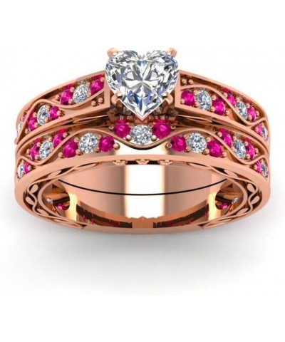 Couple Ring Bridal Set His Hers 10k Women Rose Gold Filled Heart Cut CZ Men Titanium Wedding Ring Band Set women's size 9 & m...