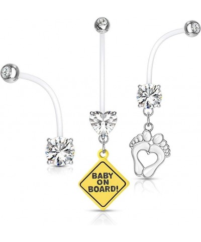 3pc Pregnancy Maternity Belly Button Ring Feet Baby on Board CZ (White) $10.06 Body Jewelry